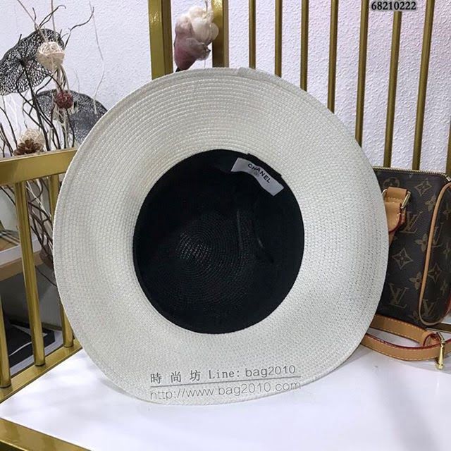 Chanel新品女士帽子 香奈兒蝴蝶結山茶花拼接漁夫帽草帽  mm1406